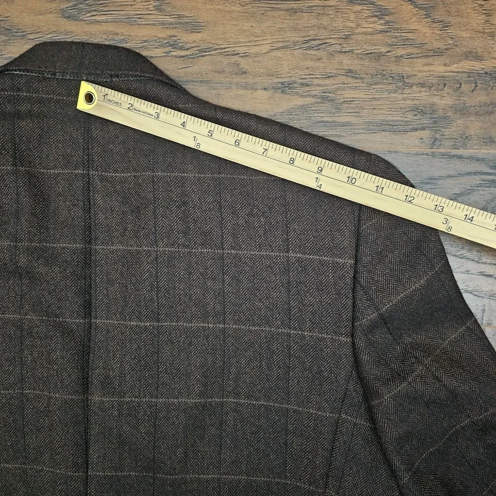 ALAN FLUSSER Suit Jacket Mens Size Large 44 Brown Windowpane Cashmere Lambs Wool